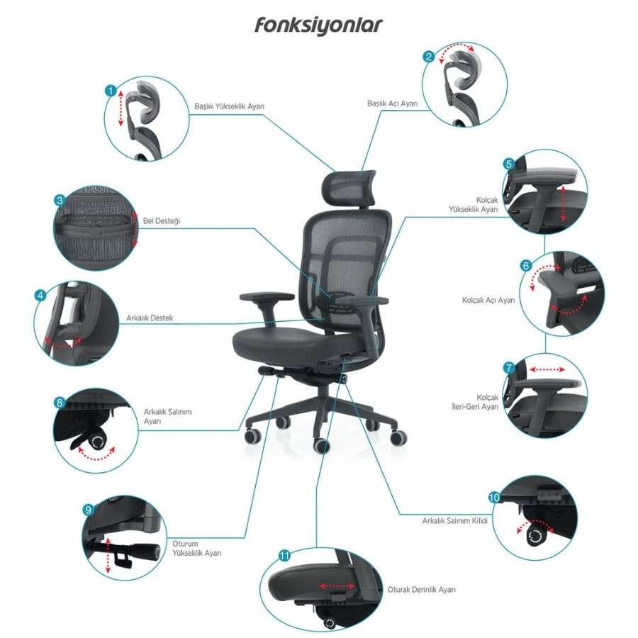 aura grey fileli yönetici koltuğu 7